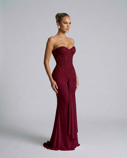 Strapless Corset Draped Maxi Dress