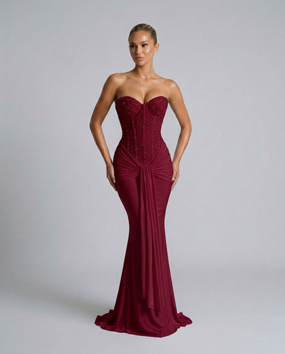 Strapless Corset Draped Maxi Dress