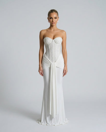 Strapless Corset Draped Maxi Dress