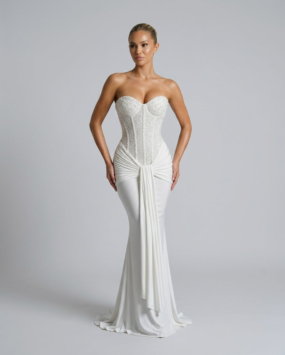 Strapless Corset Draped Maxi Dress