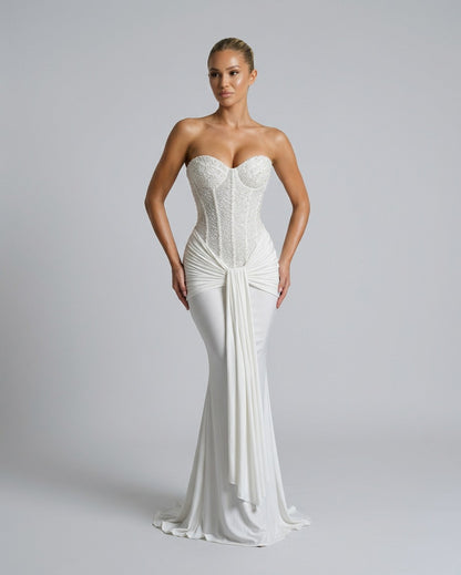 Strapless Corset Draped Maxi Dress