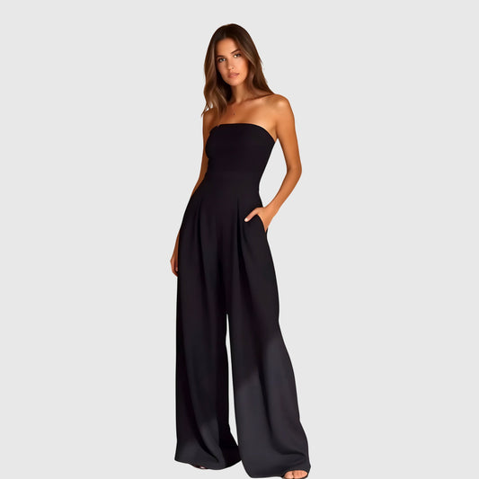 Strapless Pleated Wide Leg Jumpsuit