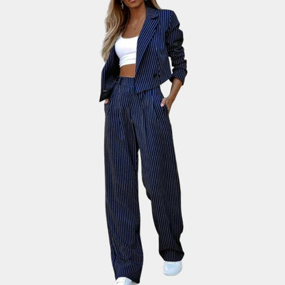 Striped Long Sleeve Cropped Blazer Set