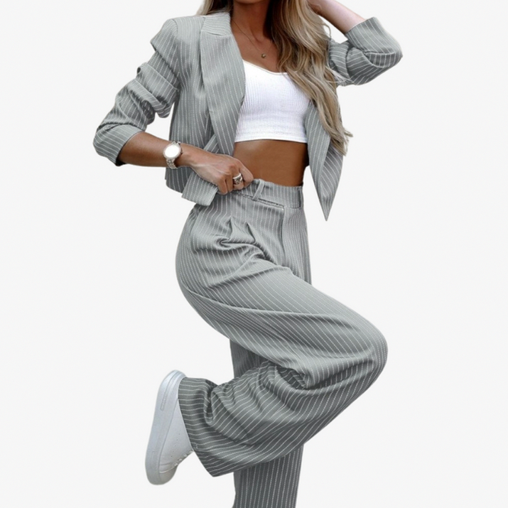 Striped Long Sleeve Cropped Blazer Set