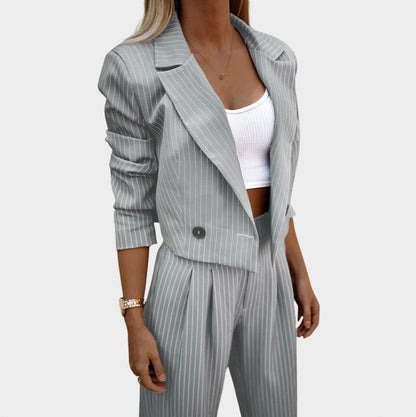 Striped Long Sleeve Cropped Blazer Set