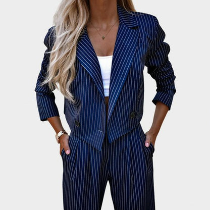 Striped Long Sleeve Cropped Blazer Set