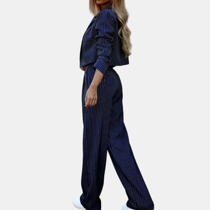 Striped Long Sleeve Cropped Blazer Set