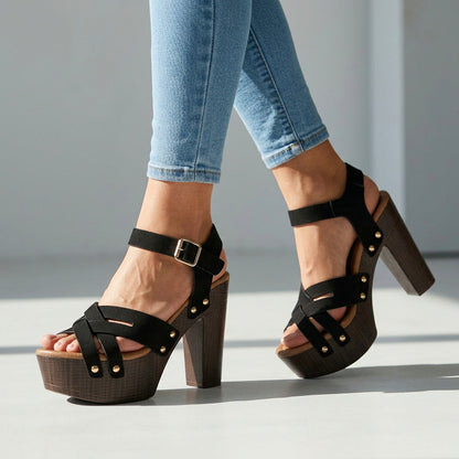 Studded Platform Block Heel Sandals