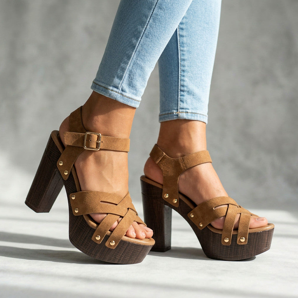 Studded Platform Block Heel Sandals