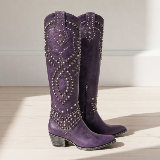 Studded Western Knee High Boots