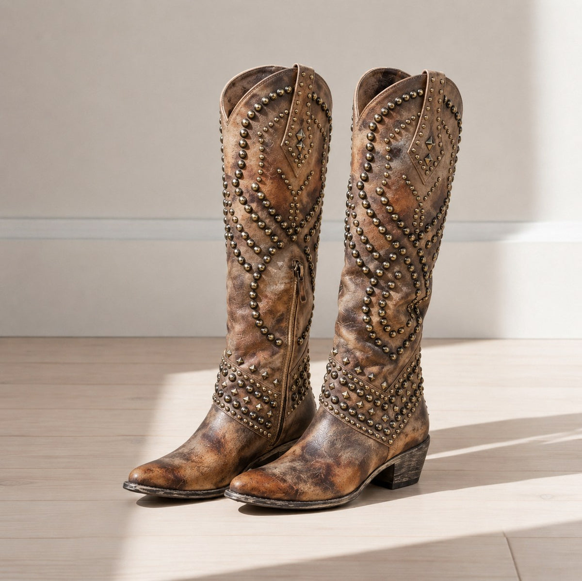 Studded Western Knee High Boots