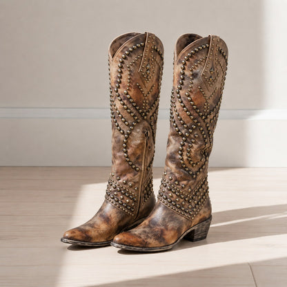 Studded Western Knee High Boots