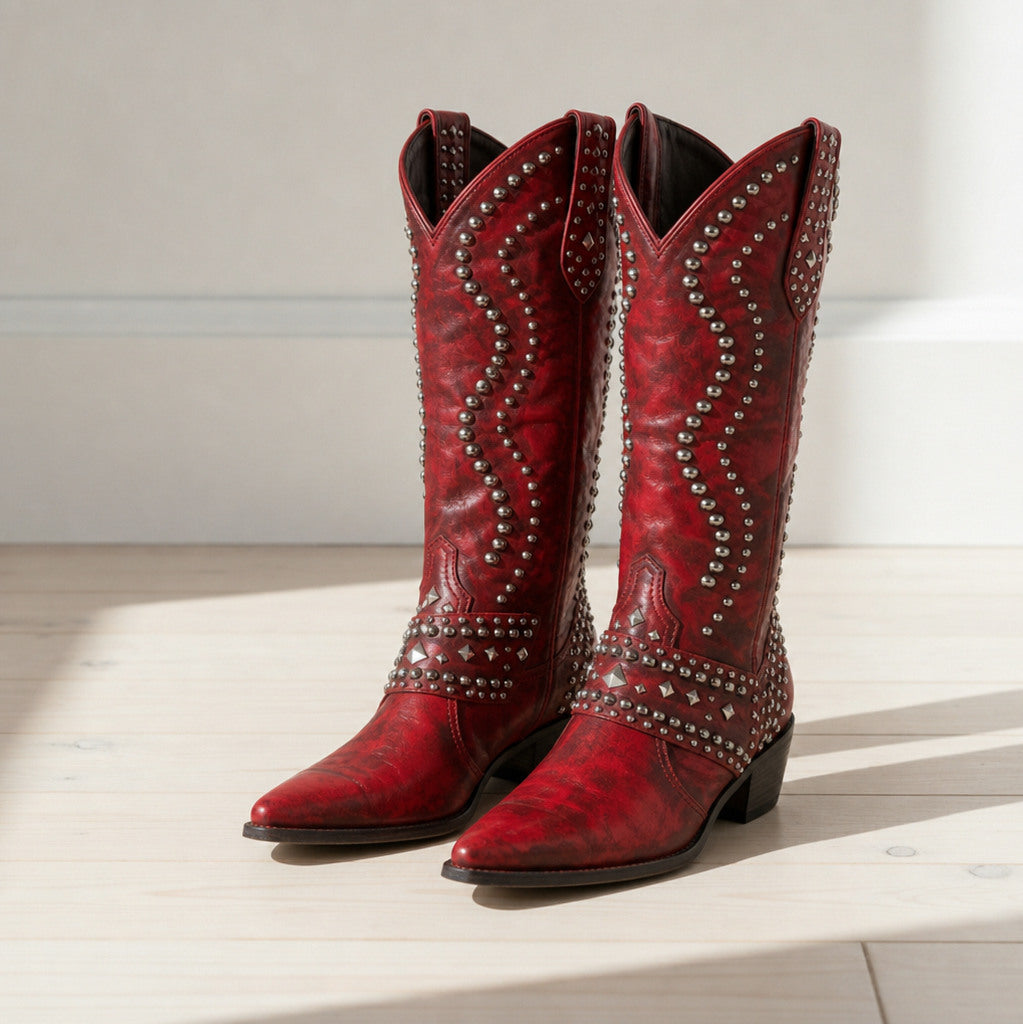 Studded Western Knee High Boots