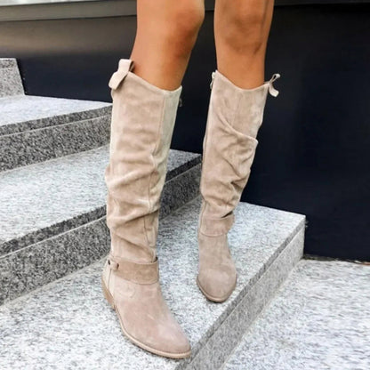 Suede Almond Toe Knee High Boots