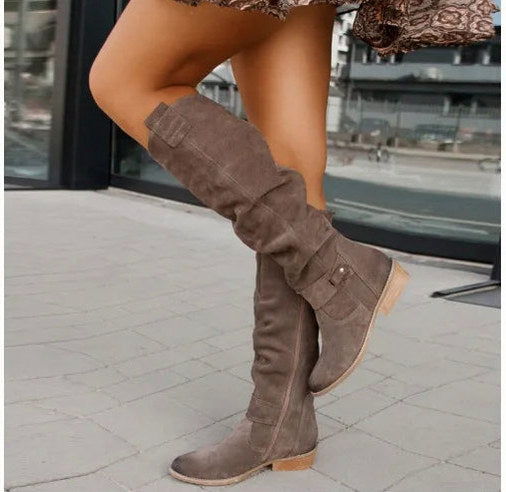 Suede Almond Toe Knee High Boots