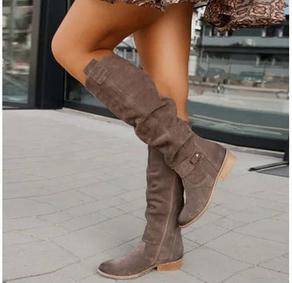 Suede Almond Toe Knee High Boots