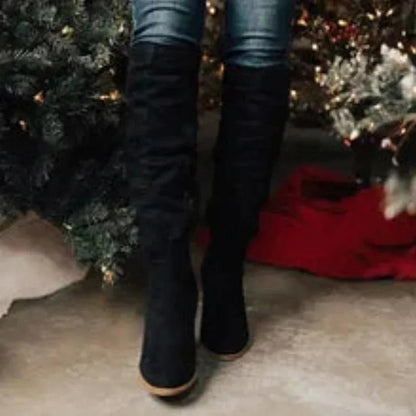 Suede Almond Toe Knee High Boots