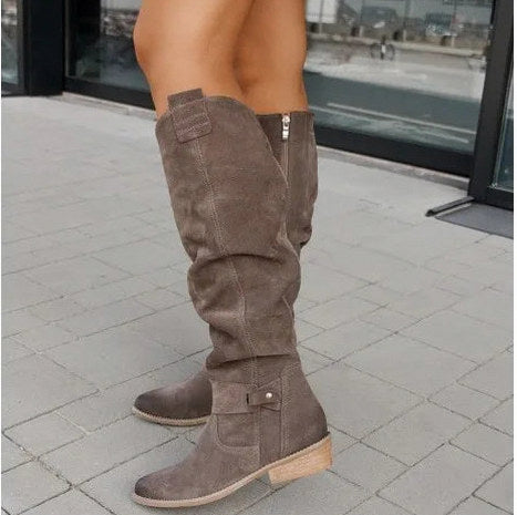 Suede Almond Toe Knee High Boots