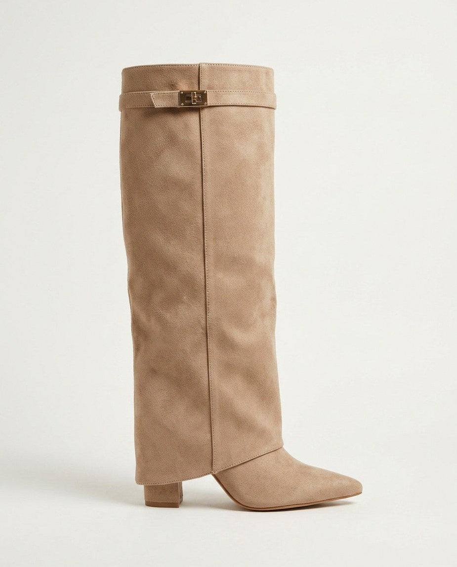 Suede Fold Over Knee High Boots