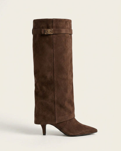 Suede Fold Over Knee High Boots