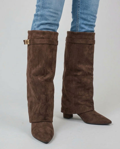 Suede Fold Over Knee High Boots