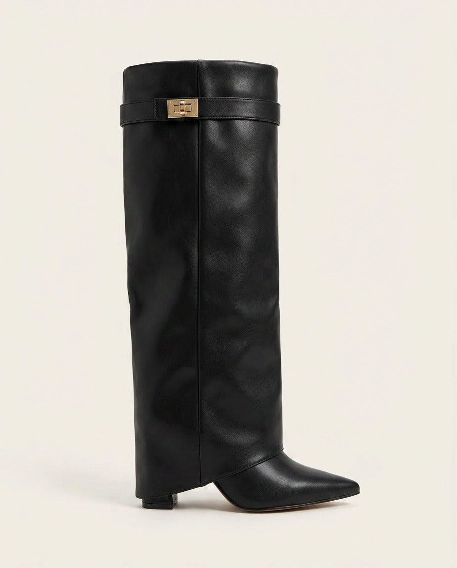 Suede Fold Over Knee High Boots