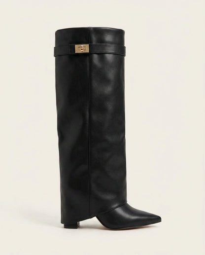 Suede Fold Over Knee High Boots