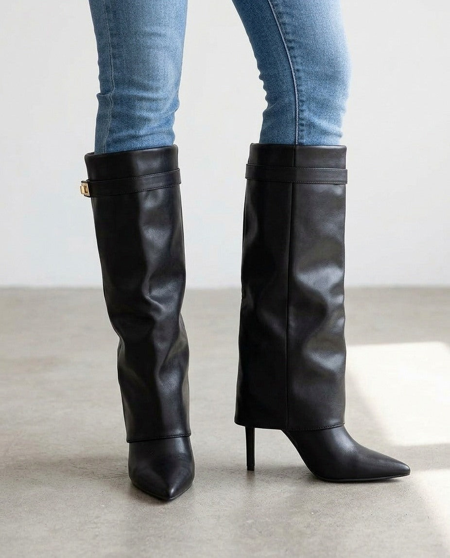 Suede Fold Over Knee High Boots