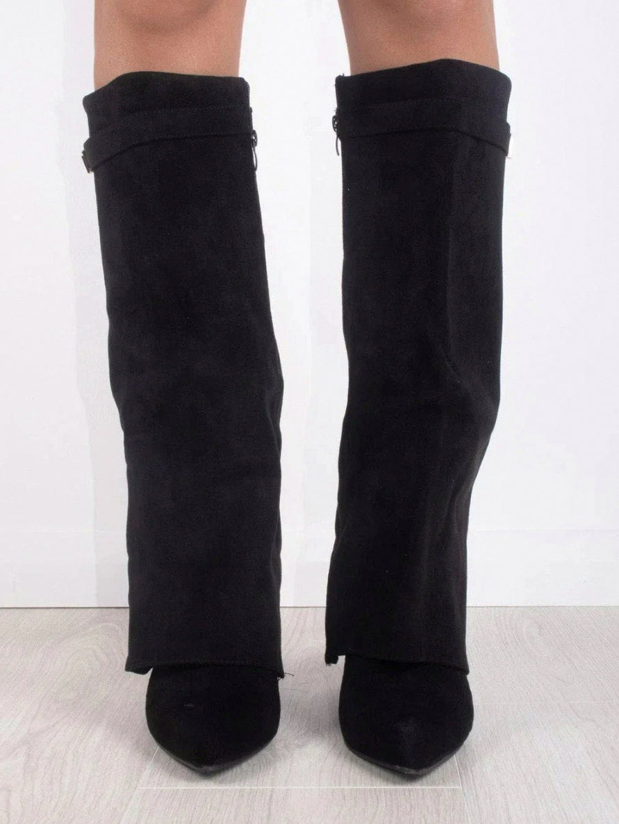 Suede Fold Over Knee High Boots