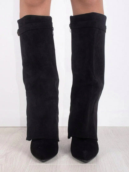 Suede Fold Over Knee High Boots
