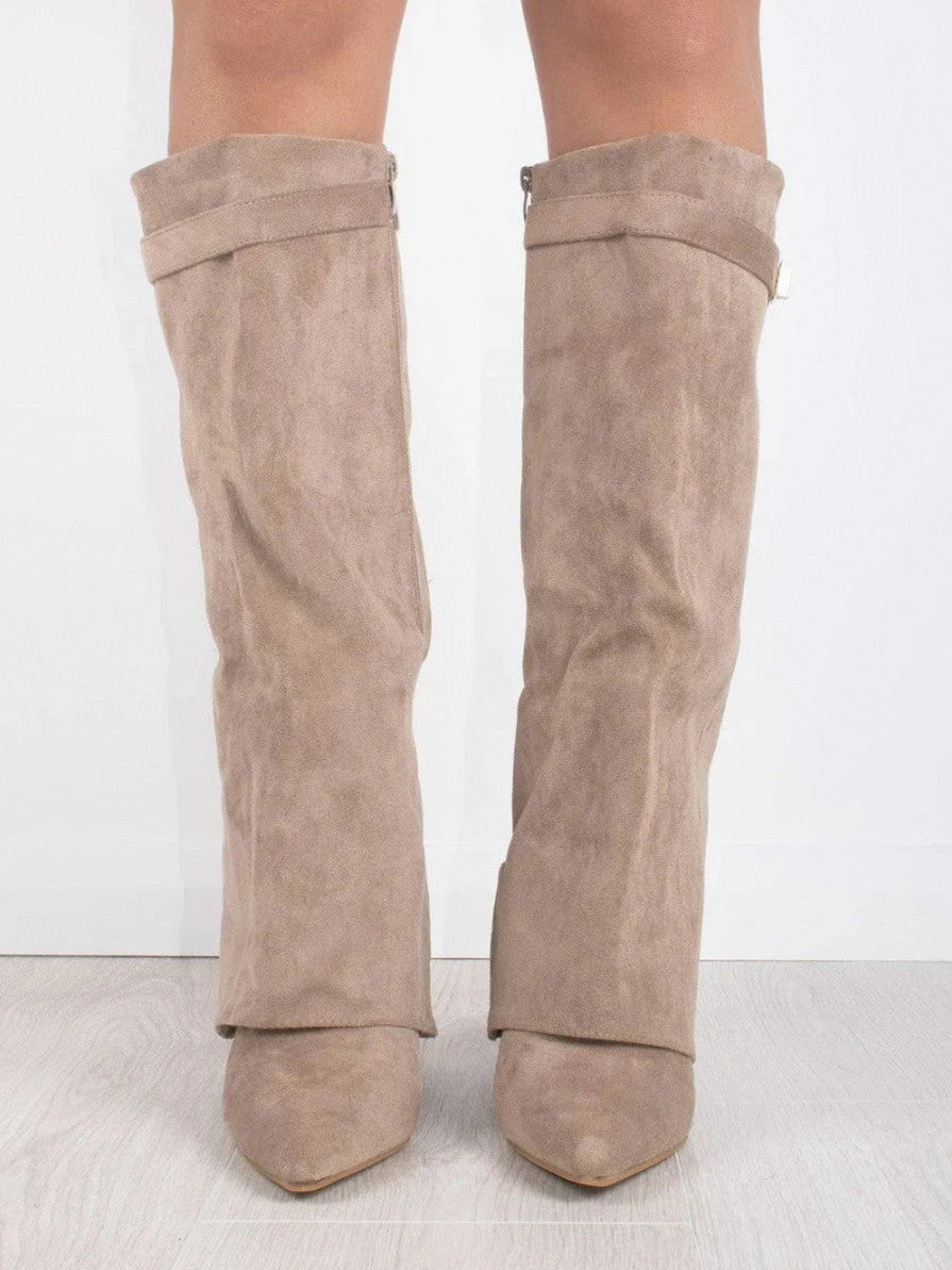 Suede Fold Over Knee High Boots