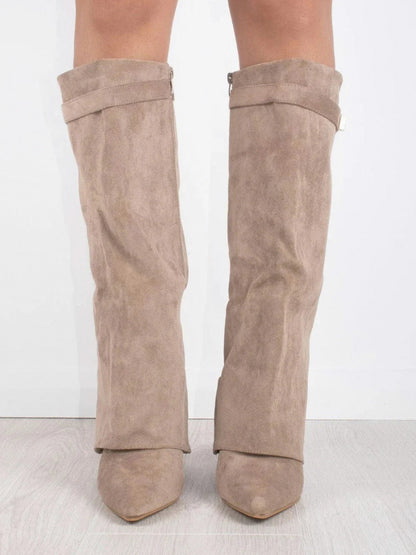 Suede Fold Over Knee High Boots