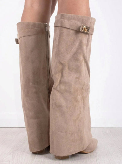 Suede Fold Over Knee High Boots