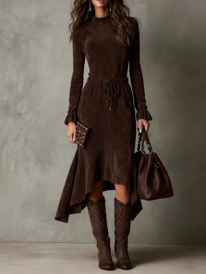 Suede Long Sleeve Midi Dress