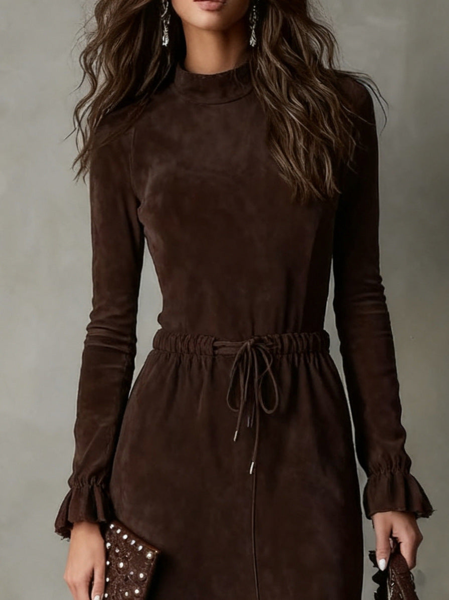 Suede Long Sleeve Midi Dress