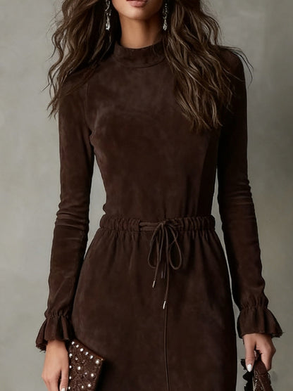 Suede Long Sleeve Midi Dress
