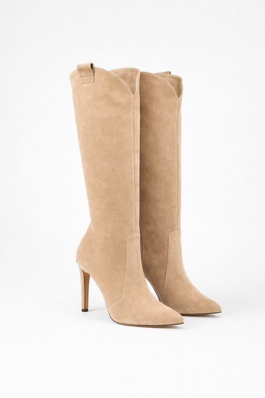 Suede Pointed Toe Knee High Boots