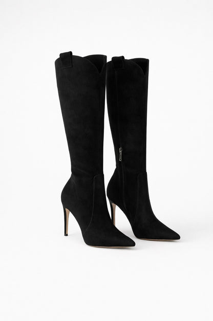 Suede Pointed Toe Knee High Boots