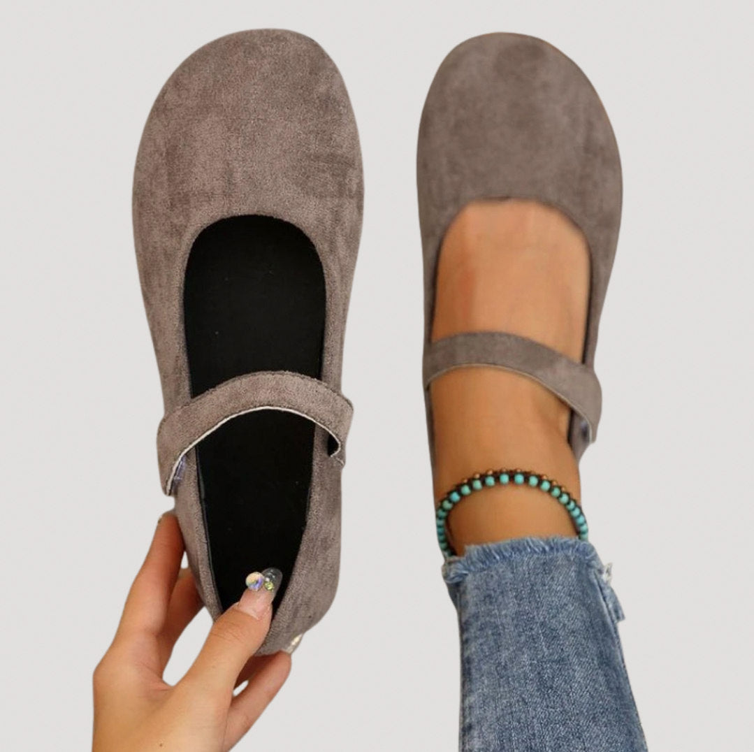 Suede Round Toe Mary Jane Flats