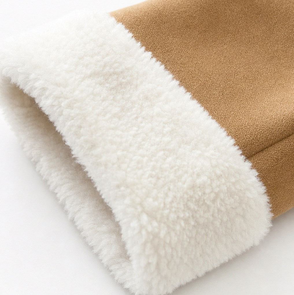 Suede Sherpa Lined Long Sleeve Coat
