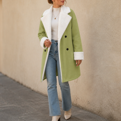 Suede Sherpa Lined Long Sleeve Coat