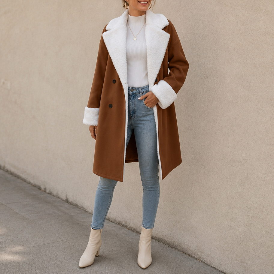Suede Sherpa Lined Long Sleeve Coat