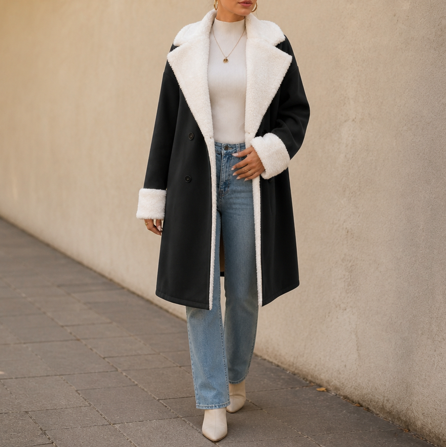 Suede Sherpa Lined Long Sleeve Coat