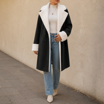 Suede Sherpa Lined Long Sleeve Coat