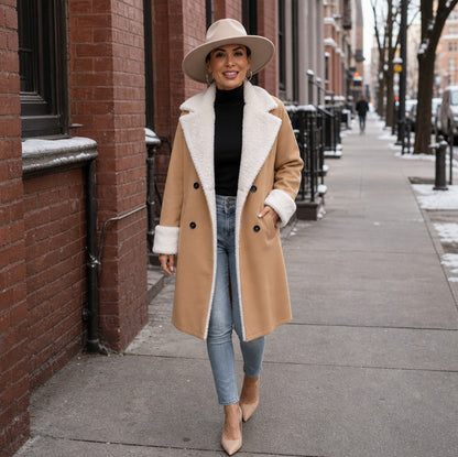 Suede Sherpa Lined Long Sleeve Coat