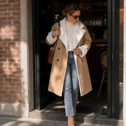 Suede Sherpa Lined Long Sleeve Coat