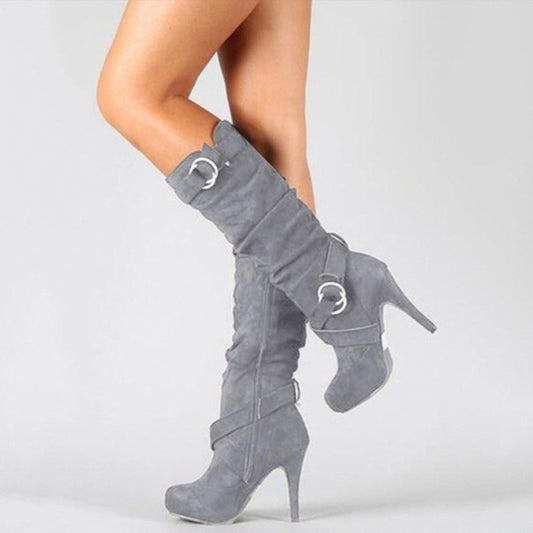 Suede Slouch Platform Stiletto Boots