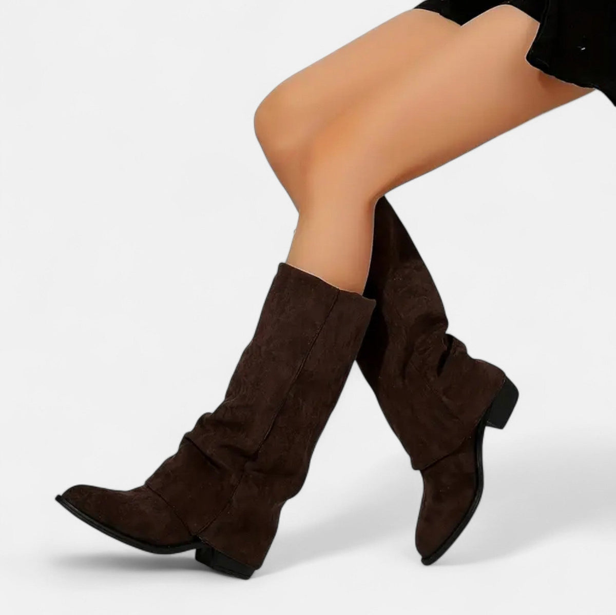 Suede Slouch Pointed Toe Boots