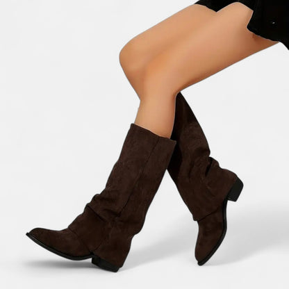 Suede Slouch Pointed Toe Boots