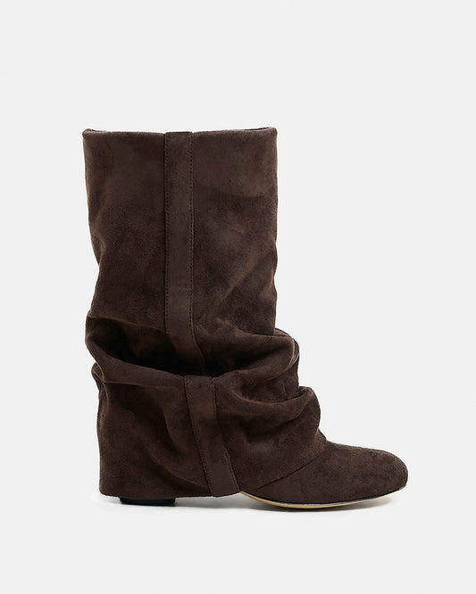 Suede Wedge Slouch Boots